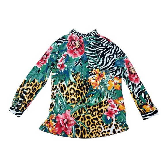 John Mark Button Down Shirt Floral Zebra Leopard Bold Colorful Print Top Small - Picture 12 of 12